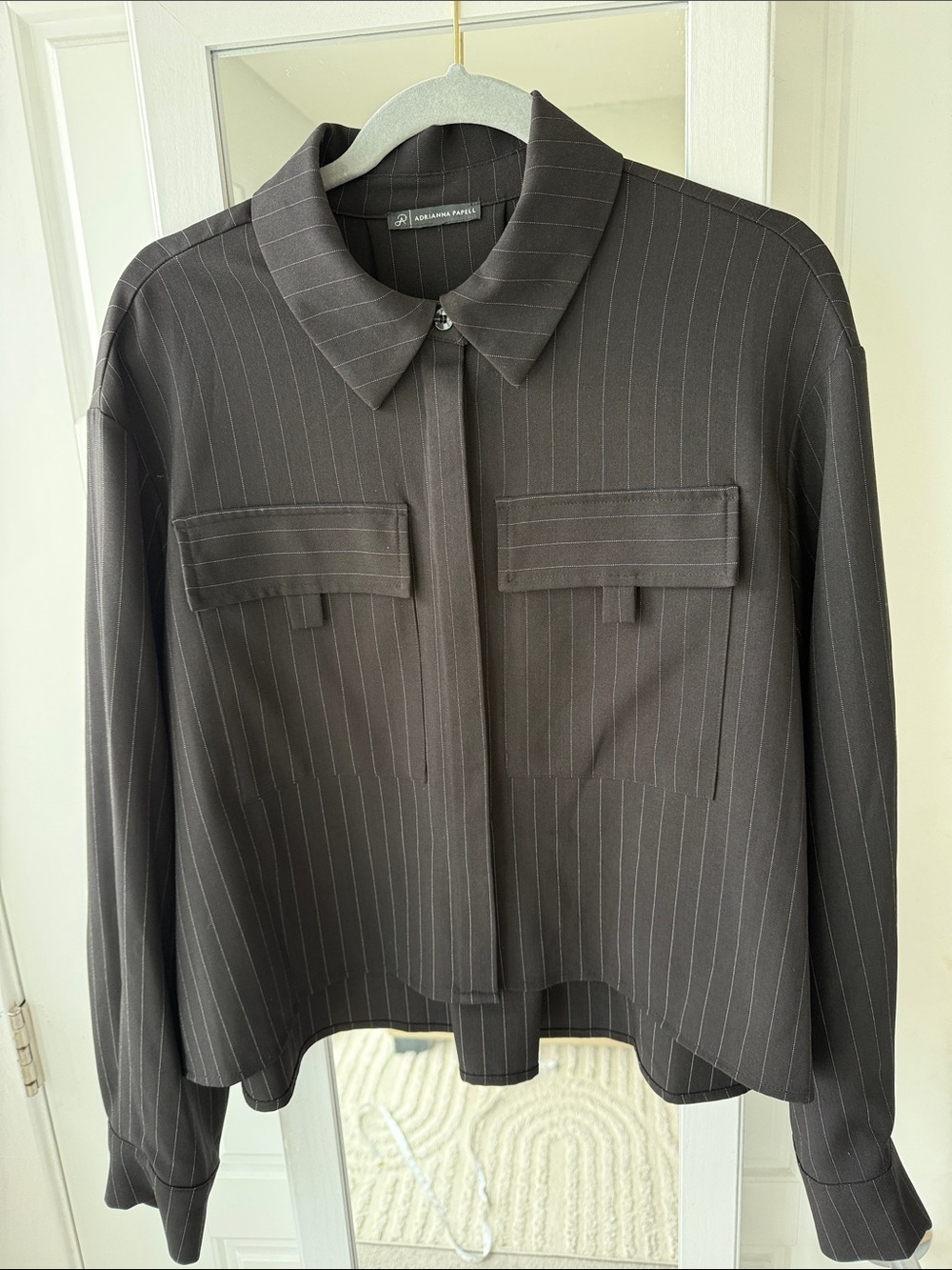 Adrianna Papell Charcoal Pinstripe Zip-Front Jacket